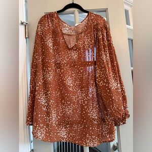 Women's Rust Blouse with White Dots